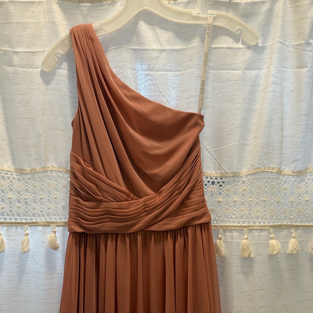 David's Bridal One-Shoulder Dress in Terracotta